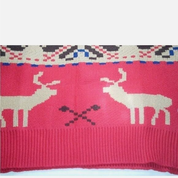 Mocotono Christmas Holiday Reindeer Geometric Crewneck Thick Sweater L - Picture 7 of 11